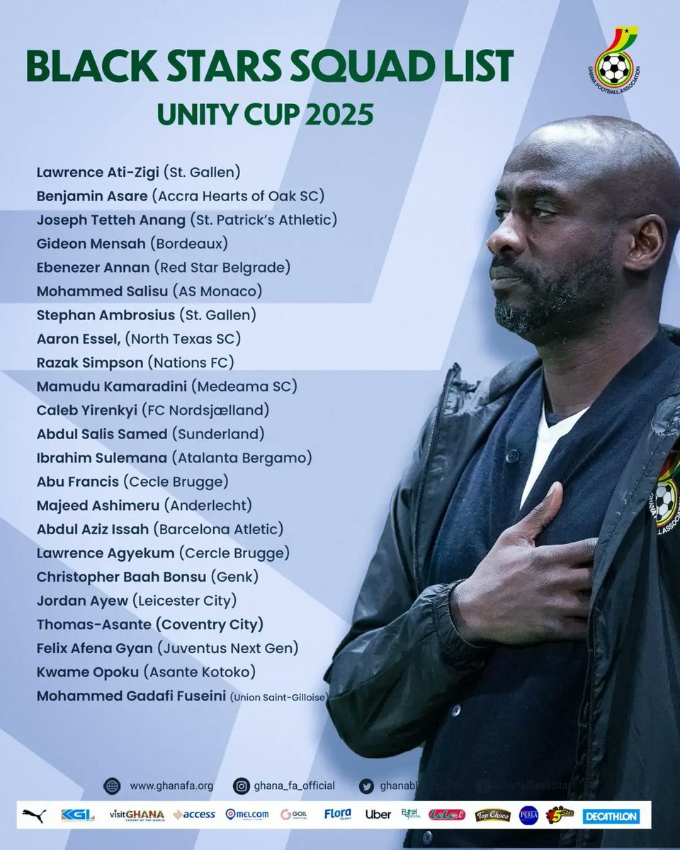 Coach Otto Addo names his Squad for the Unity Cup 2025 tournament. 
#unitycup2025 #BlackStars