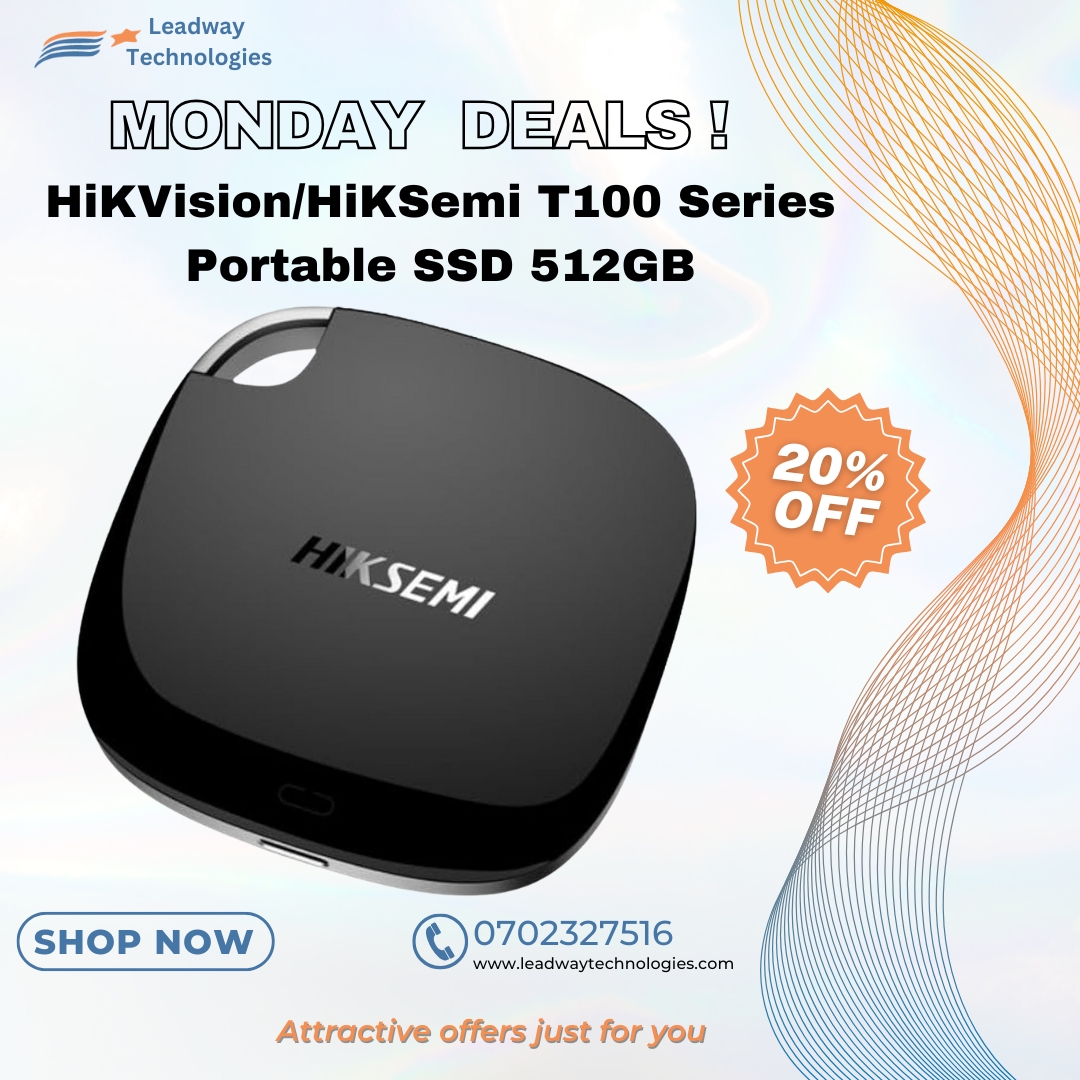 LeadwayTechLLP's tweet photo. HiKVision/HiKSemi T100 Series Portable SSD 512GB
512GB portable SSD
USB Type-C interface
High-speed data transfer
Sleek and durable black design
Reliable for frequent use
Available now 0702327516
#leadwaytechnologies #hikvision #storage #cctvstorage https://t.co/wcQBovD9Ix