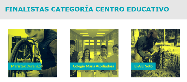 FundaciónBertelsmann (@fbertelsmann) on Twitter photo 🏫Cerramos la ronda de categorías con los finalistas en Centro Educativo: #MaristakDurango, #ColegioMaríaAuxiliadora y <a href="/efaelsoto/">EFA El Soto</a>. ¡Felicidades y suerte en los premios!💯 🏫Cerramos la ronda de categorías con los finalistas en Centro Educativo: #MaristakDurango, #ColegioMaríaAuxiliadora y <a href="/efaelsoto/">EFA El Soto</a>. ¡Felicidades y suerte en los premios!💯