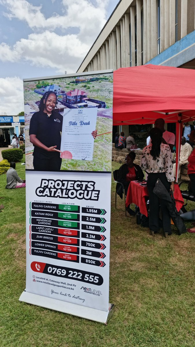 NLPKenya2025's tweet image. NEXTLEVEL PROPERTIES:  ACTIVATION UNDERWAY 💪 

Visit our booth at KNH Hospital (Today until Friday) to explore prime, affordable land parcels with clear titles in strategic locations. Limited plots available—secure yours today.  

#NextLevelProperties #LandInvestment