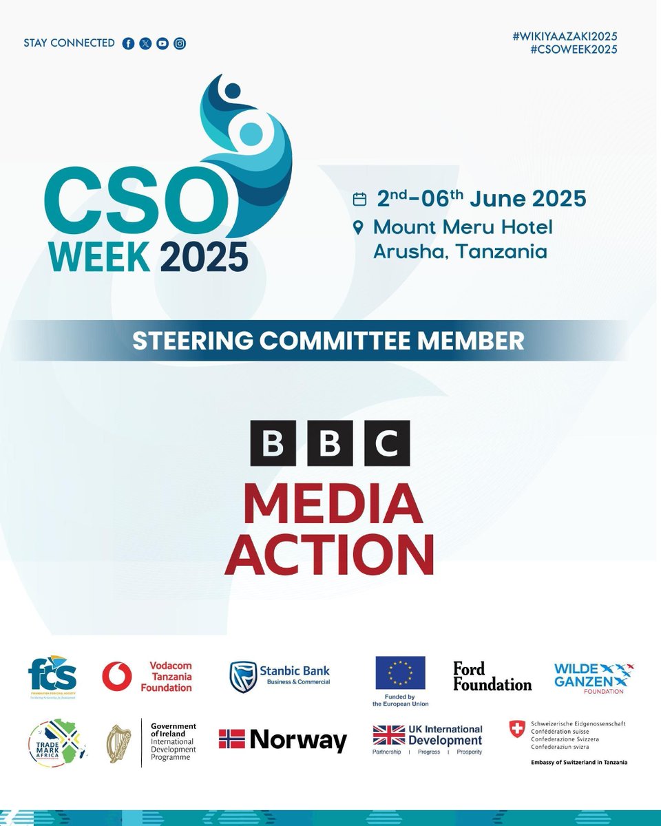 We’re proud to share that BBC Media Action is a #CSOWeek2025 Steering Committee Member.

In Tanzania, BBC Media Action works with local media and development organisations to support good governance, better health and climate adaptation.
