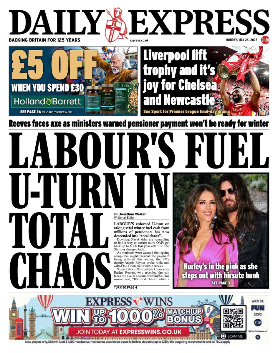 Daily_Express's tweet image. Today's front page 👇

express.co.uk/news/uk/205985… #DailyExpress #Labour #WinterFuelAllowance