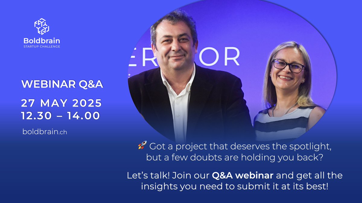 Boldbrain Startup Challenge (@boldbrainch) on Twitter photo ๐ฃ Our Q&A Webinar is tomorrow!
Ask your questions, clear your doubts, and submit your application with confidence.
๐๏ธ May 27, from 12:30
๐ Register now: events.teams.microsoft.com/event/c9516955โฆ
#BoldbrainCH25 #BoldbrainCH #Startup #Accelerator #TicinoAccelerator #Innovation #TicinoInnovativo ๐ฃ Our Q&A Webinar is tomorrow!
Ask your questions, clear your doubts, and submit your application with confidence.
๐๏ธ May 27, from 12:30
๐ Register now: events.teams.microsoft.com/event/c9516955โฆ
#BoldbrainCH25 #BoldbrainCH #Startup #Accelerator #TicinoAccelerator #Innovation #TicinoInnovativo