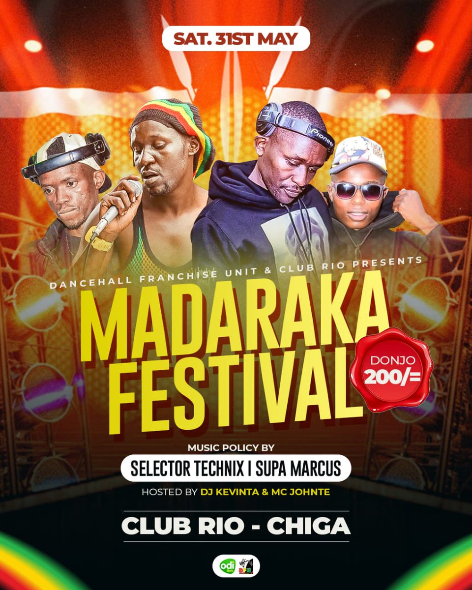 KISUMU WABIRO
We are coming down this Saturday the 31st May at CLUB RIO, CHIGA - MADARAKA FESTIVAL with Mc <a href="/supa_marcus/">supa marcus</a>
Hosted by Dj Kevinta and Mc Johnte
Hii itakua ajaaaab sana 🔥🔥🔥
Reggae Headquaters.
Come One,  Come All
Tax-Kshs200only
#KijanaWaMasakuLive