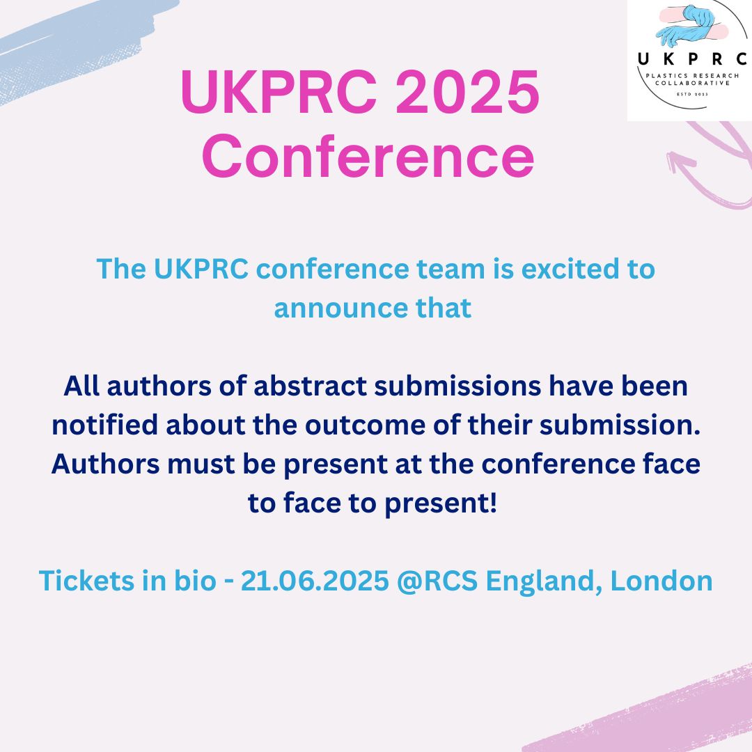 ukplasticsrc's tweet photo. Some Exciting announcements for our conference at Royal College of Surgeons of England in London  21st June!🥳

‼️RCS England has awarded up to 7 CPD points for our conference‼️

👩‍💻 Authors must purchase a ticket and deliver the selected presentation in person! https://t.co/Hnixuhbk9J