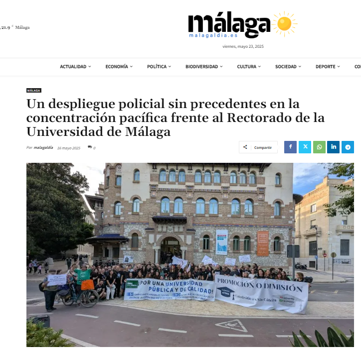 participaCIMA's tweet photo. 📰 "UMA x la Pública" no para y los medios se hacen eco de nuestras reivindicaciones.  

✋ Hemos venido a gritar ¡BASTA! al desmantelamiento de nuestra universidad. 

💪 La UMA merece una financiación justa, no recortes y ajustes económicos para contentar a la Junta. https://t.co/CPOWBucT90