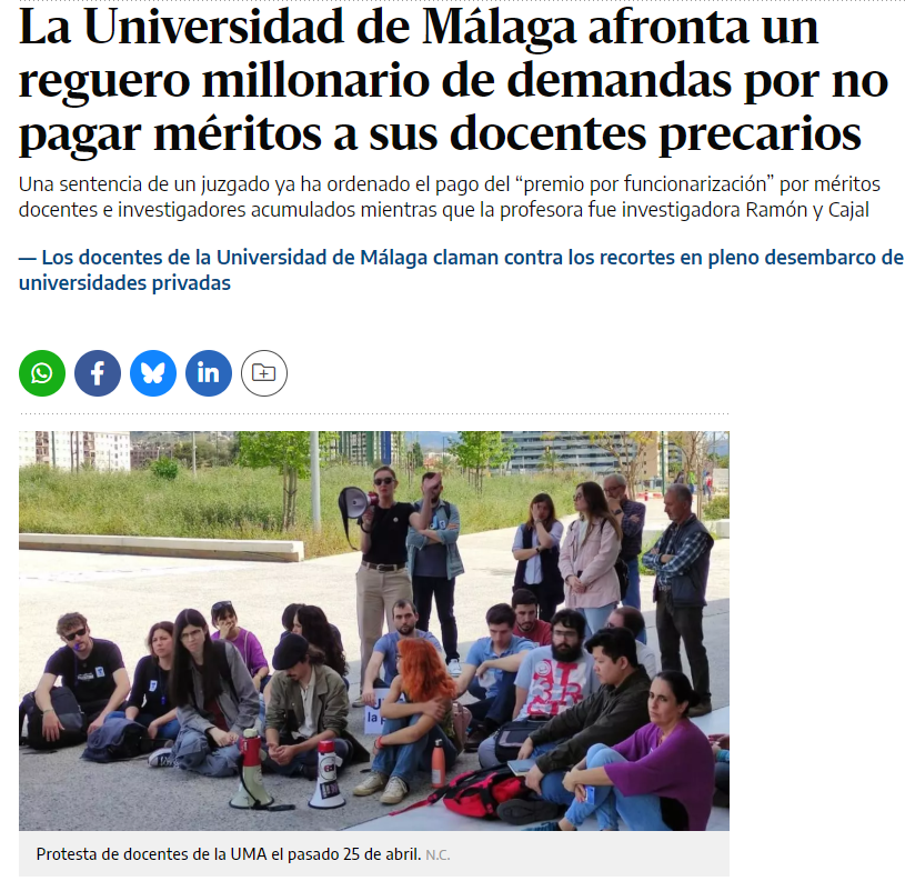📰 "UMA x la Pública" no para y los medios se hacen eco de nuestras reivindicaciones.  

✋ Hemos venido a gritar ¡BASTA! al desmantelamiento de nuestra universidad. 

💪 La UMA merece una financiación justa, no recortes y ajustes económicos para contentar a la Junta.