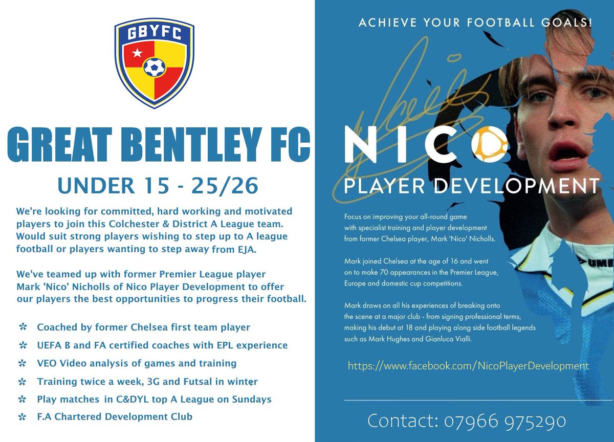 U15s (25/26 season) looking for strong motivated players with a positive attitude to compete this  very friendly but competitive squad.