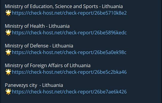 FalconFeedsio's tweet photo. 🚨 DDoS Alert 🚨

Dark Storm Team claims to have targeted multiple websites in Lithuania.

- Ministry of Social Security and Labour
- Ministry of Energy
- Ministry of Agriculture
- Ministry of the Interior
- Ministry of Justice
- Ministry of Culture
- Ministry of Transport and Communications
- Ministry of Environment of the Republic of Lithuania
- Ministry of Economy and Innovation of the Republic of Lithuania
- Ministry of Finance of the Republic of Lithuania
- Ministry of Education, Science and Sports
- Ministry of Health of the Republic of Lithuania
- Ministry of National Defence of the Republic of Lithuania
- Ministry of Foreign Affairs of Lithuania
- Panevėžys City Municipality