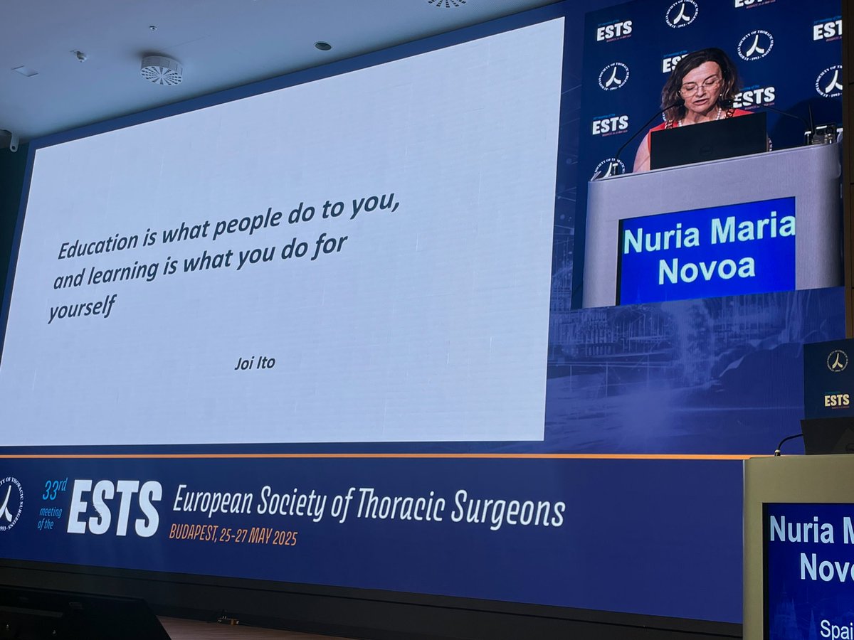 “Education is what people do to you, and learning is what you do for yourself.” – Joi Ito
A thoughtful reminder from Dr. Nuria Maria Novoa on Day 2 of #ESTS2025 in Budapest.

#ThoracicSurgery