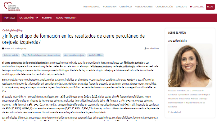 Soc Esp Cardiología (@secardiologia) on Twitter photo .<a href="/analaffond/">Ana Laffond</a>: “El cierre percutáneo de orejuela izquierda es un procedimiento seguro cuando se realiza por cardiólogos experimentados, independientemente de la subespecialidad". #BlogSEC <a href="/JovenesSec/">JóvenesSEC</a> ow.ly/NCqR50VYGuR .<a href="/analaffond/">Ana Laffond</a>: “El cierre percutáneo de orejuela izquierda es un procedimiento seguro cuando se realiza por cardiólogos experimentados, independientemente de la subespecialidad". #BlogSEC <a href="/JovenesSec/">JóvenesSEC</a> ow.ly/NCqR50VYGuR