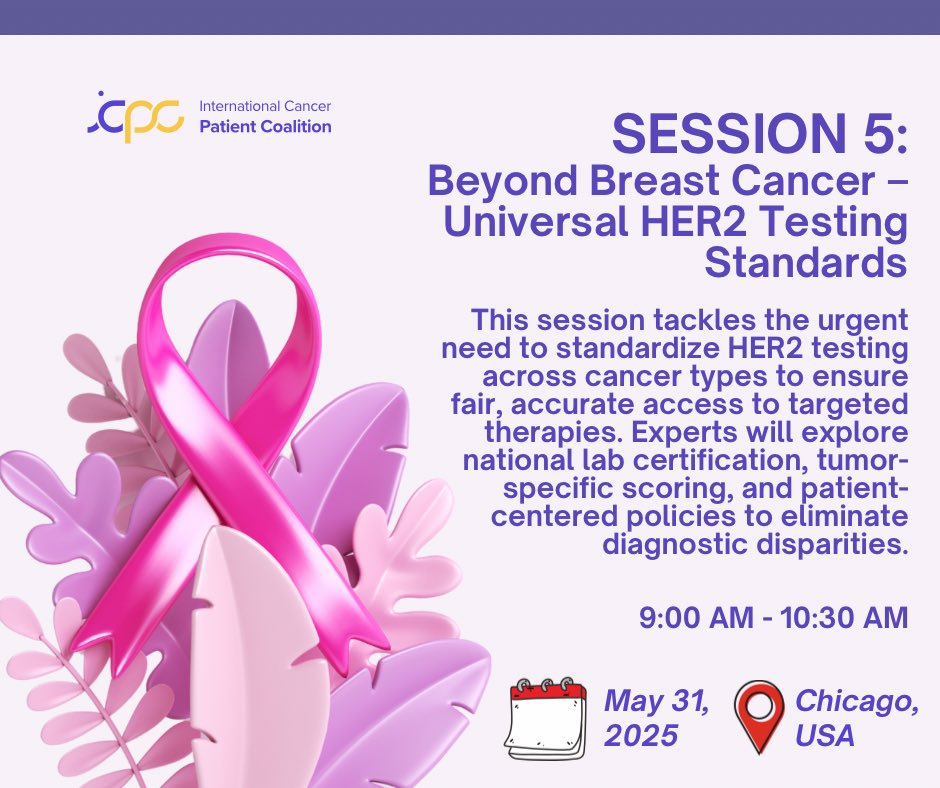 united4cancer's tweet image. 💡 Session 5: Universal HER2 Testing Standards

Standardization = better access, faster treatment, fewer disparities.

🗓 May 31, 9:00 AM
🔗 Sign up to attend in person: forms.office.com/r/DkPpNuDdYW

#ICPC2025 #HER2Low #DigitalPathology