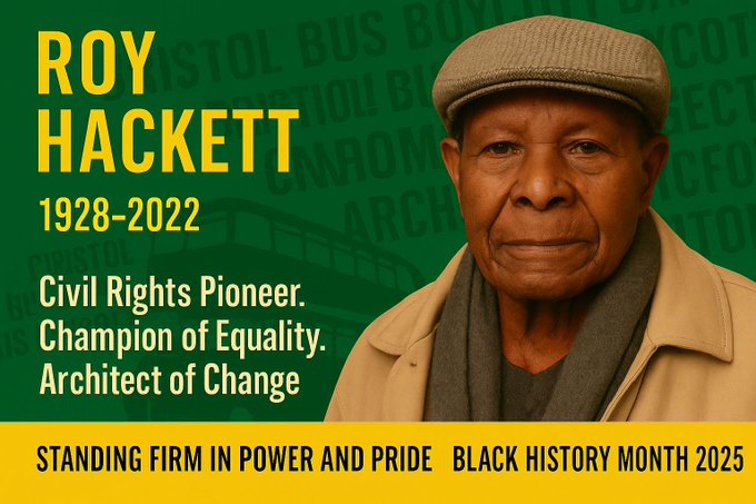 Roy Hackett stood firm against injustice. As a key organiser of the 1963 Bristol Bus Boycott, he helped pave the way for the Race Relations Act. A quiet hero of civil rights in Britain. #StandingFirm #BlackPower&amp;Pride #BlackPower #BlackPride #serviceandsacrifice