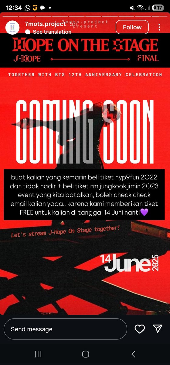 My be aware ya yang mau nobar HOTS Final lebih baik hindari event yang dibuat fanbase 7mots.project ini. Adminnya pinter playing victim, problematik. Klo search di x masih banyak yg spill fanbase ini.