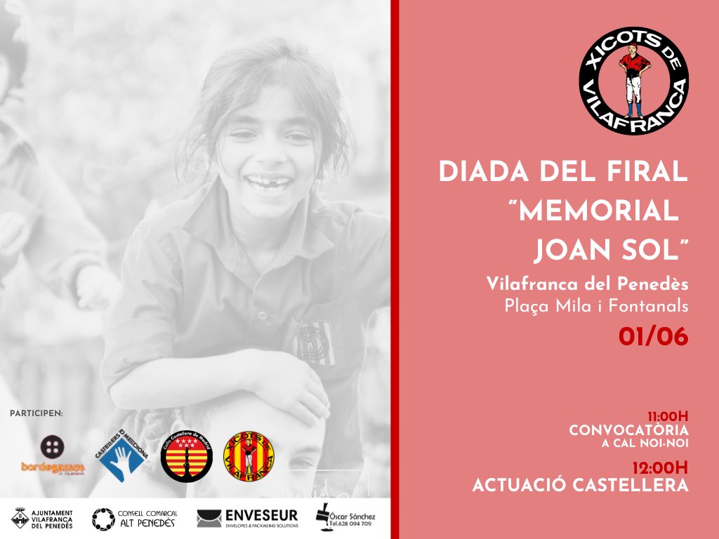Xicots's tweet photo. DIADA DEL FIRAL "MEMORIAL JOAN SOL"

Xicots i xicotes, aquest diumenge tenim una diada important, homenatge a Joan Sol, qui va ser fundador de la colla juntament amb els germans Hill i primer president de la colla l'any 1982 fins al 1985. ❤️
 #ADNperlahistòria #SOMADN #castells https://t.co/hBZbA6cbIn
