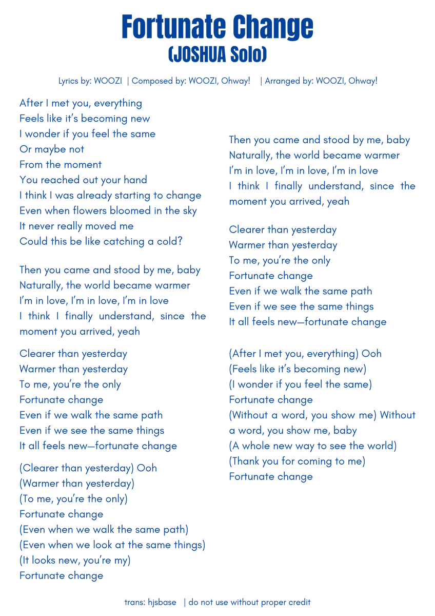 fortunate change english lyrics translation #JOSHUA #조슈아