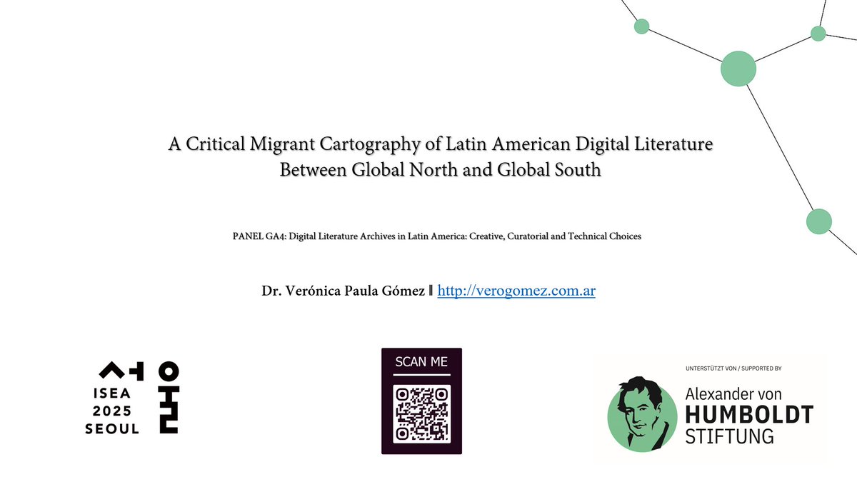 Verónica Paula Gómez 💚 (@verogomezphd) on Twitter photo Ya estamos en Seúl y mañana presento en ISEA 2025 mi proyecto postdoctoral financiado por <a href="/AvHStiftung/">Humboldt-Stiftung</a> en el marco de un panel de literatura digital latinoamericana Ya estamos en Seúl y mañana presento en ISEA 2025 mi proyecto postdoctoral financiado por <a href="/AvHStiftung/">Humboldt-Stiftung</a> en el marco de un panel de literatura digital latinoamericana