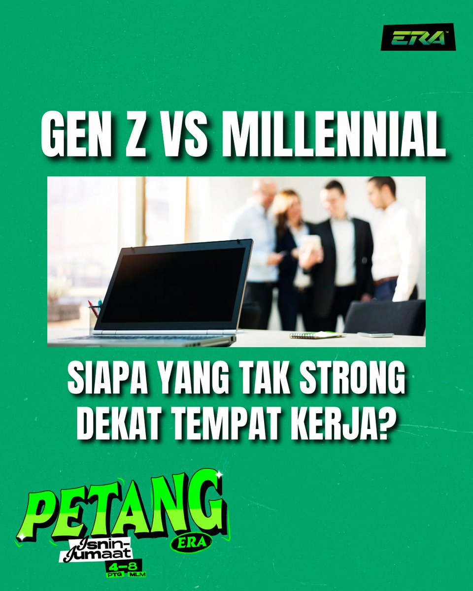 Isu yang ramai bercakap pasal tempat kerja antara geng Gen Z VS Millenial 👀 Korang rasa siapa yang tak strong? Sebab setiap generasi ada dioarang punya padangan tersendiri kan! Jom call #PetangERA untuk kongsi korang punya pendapat! Call 03-95433355 sekarang