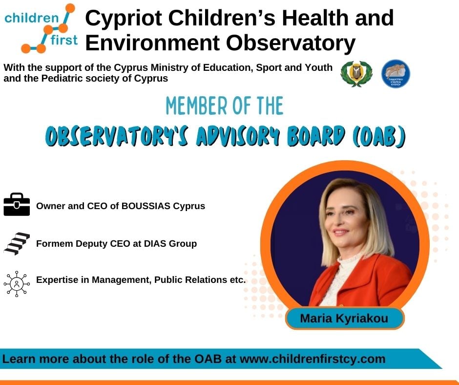 📣 Maria Kyriakou: Member of CHILDREN FIRST Observatory’s Advisory Board (OAB)  

👉 Learn more: web.cut.ac.cy/childrenfirstc…

#childrenfirstcy #childrenfirst #health #children #childrenhealth #primaryschool #BoussiasCy #dias #advisoryboard #cyprus