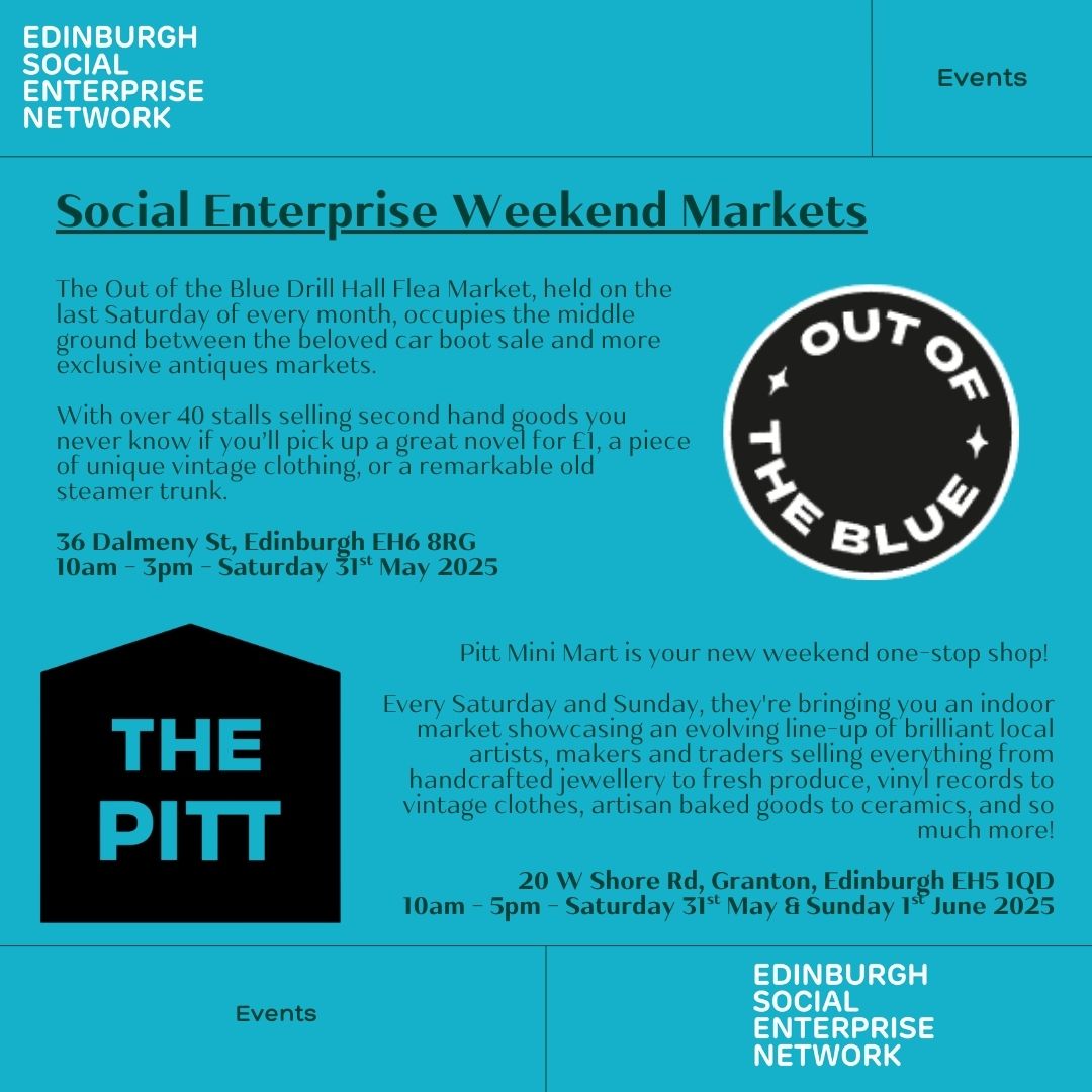 Looking for plans this weekend? How about some summer markets 🛍️

On Saturday head to <a href="/ootbdrillhall/">Out of the Blue</a> for 3 hours of second hand &amp; vintage goods stalls 👗

Saturday/Sunday you can head to <a href="/thepittmarket/">the pitt</a> in Granton for an indoor market showcasing local artists, makers &amp; traders🍓