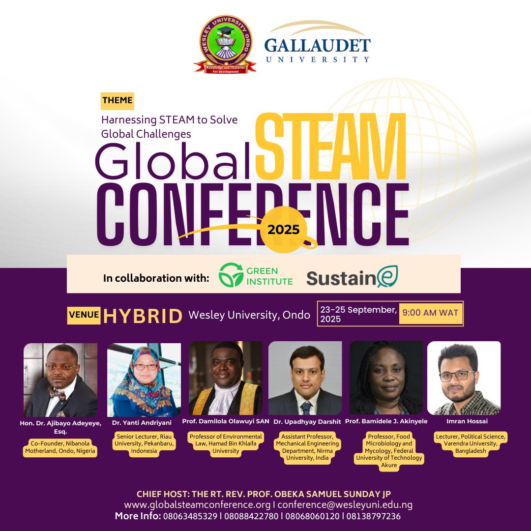 The Green Institute (@thegreenhq) on Twitter photo #CallForSubmissions
Submit your abstract for the Global STEAM Conference, happening Sept 23–25.
Join global experts shaping solutions through #STEAM
Visit-greeninstitute.ng/steam2025
#HybridConference
<a href="/Makerere/">Makerere University</a> <a href="/unizikofficial/">Nnamdi Azikiwe University</a> <a href="/go2uj/">University of Johannesburg</a> <a href="/KenyattaUni/">Kenyatta University #ExperienceKU</a> <a href="/MMUST_Kenya/">Masinde Muliro Univ.</a> <a href="/KNUSTGH/">Kwame Nkrumah University of Science and Technology</a> #CallForSubmissions
Submit your abstract for the Global STEAM Conference, happening Sept 23–25.
Join global experts shaping solutions through #STEAM
Visit-greeninstitute.ng/steam2025
#HybridConference
<a href="/Makerere/">Makerere University</a> <a href="/unizikofficial/">Nnamdi Azikiwe University</a> <a href="/go2uj/">University of Johannesburg</a> <a href="/KenyattaUni/">Kenyatta University #ExperienceKU</a> <a href="/MMUST_Kenya/">Masinde Muliro Univ.</a> <a href="/KNUSTGH/">Kwame Nkrumah University of Science and Technology</a>