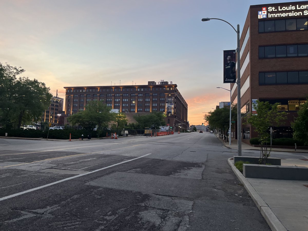 Good morning from downtown St. Louis. The beginning of a pretty sunrise is underway on this Memorial Day. It’s a cool start to the day. Rain does not appear to be as widespread today as the original forecast anticipated. Some rain is possible though. Enjoy your holiday everyone.