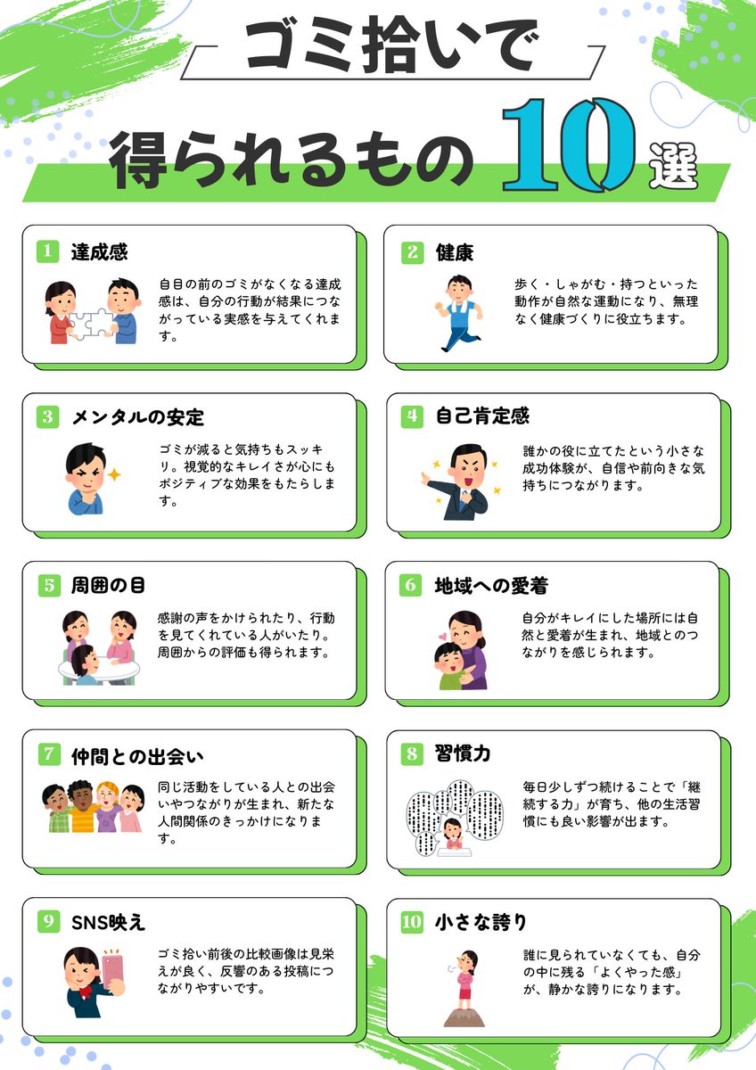 🧹 ゴミ拾いって、実は“得られるもの”が多すぎた。

【ゴミ拾いで得られるもの10選】
習慣・健康・自己肯定感・人との出会い…
続けてきたからわかるけど
1本拾うたびに「人生に返ってくるもの」がある。

#ゴミ拾いおじ
#100日後家族に誇れる男になる
#ゴミ拾いで得られるもの
#習慣が人生を変える