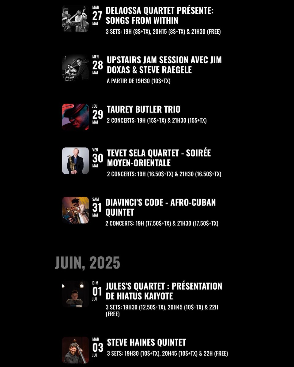 RSVP en ligne au upstairsjazz.com ou au 514-931-6808