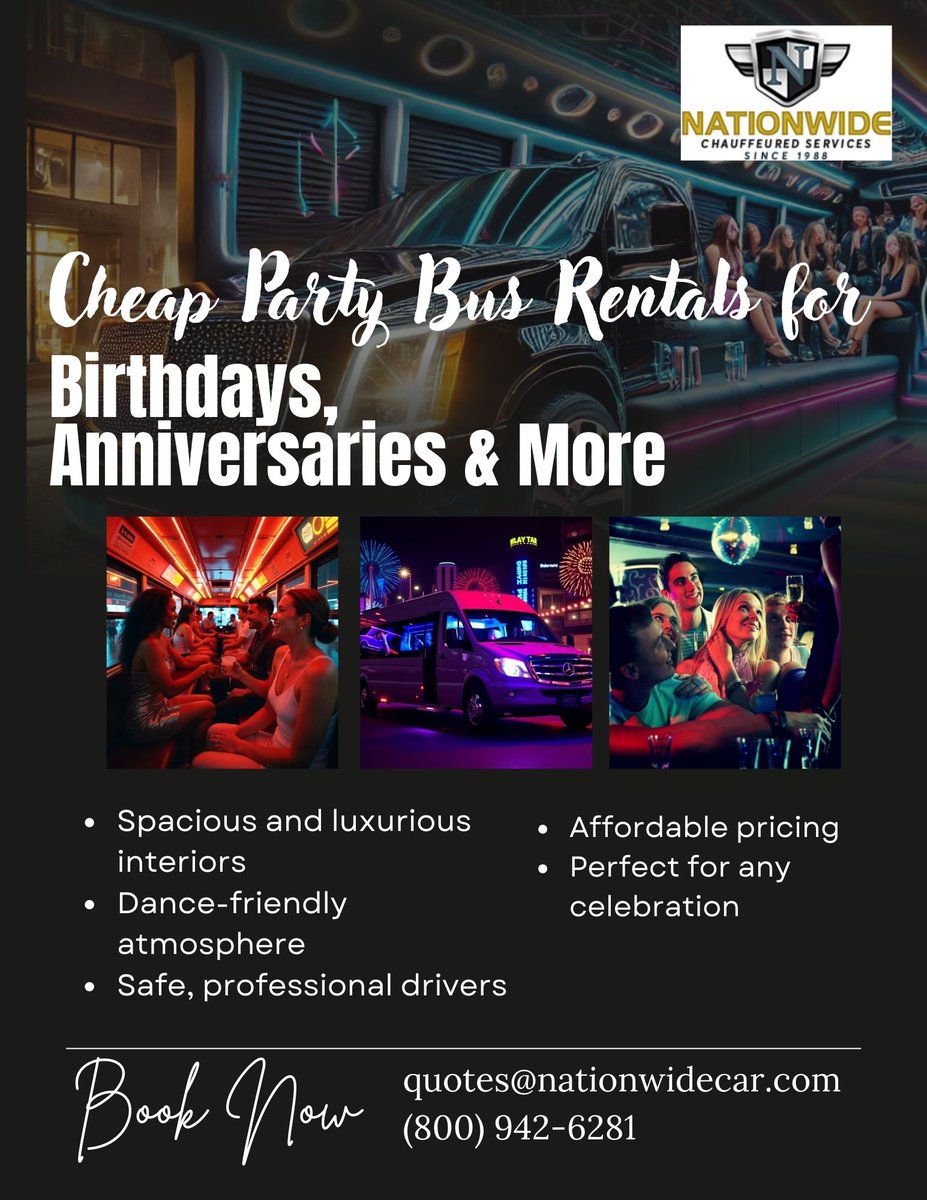 nationwidecar20's tweet image. Cheap Party Bus Rentals for Birthdays, Anniversaries &amp;amp; More. Call/Text: (800) 942-6281, Email: quotes@nationwidecar.com. Book Your Budget-Friendly Party Bus Today – Celebrate Without Compromise!

#CheapPartyBus #CheapPartyBusNearMe #CheapPartyBusRentalsNearMe #CheapPartyBusRental