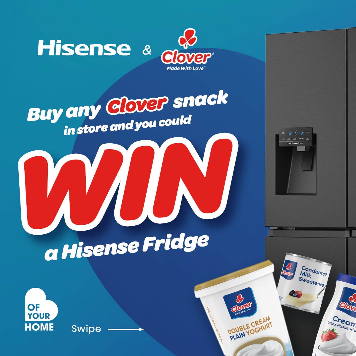 HisenseSA's tweet photo. 🧊 Need a New Fridge to Keep Your Snacks Chilled? 🥄
Hisense & Clover have you covered!

We’re giving you the chance to WIN a brand-new Hisense Fridge — because your snacks deserve first-class storage. 🍦🍧🧃

How to enter? Easy as 1, 2, snack!
🛒 Buy any Clover Snack — yoghurts, custards, dessert cups or Sip Up drinks.
🖊️ Write your name on the till slip.
📮 Drop it into the competition box in-store.

That’s it! 🎉
You could walk away with weekly Hisense kitchen prizes! 💚💙

T’s & C’s apply. Click here for more info: https://t.co/h8492x8v5t

#HisenseZA #HisenseSA #Technology #Quality #Hisense #HisenseXClover #SnackAndWin #HisenseFridgeGiveaway #CloverSnacks #KitchenGoals #HisenseSA