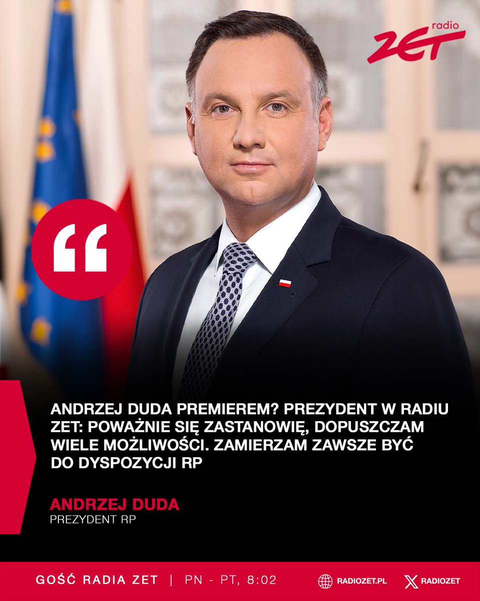 - Jeśli ktoś zaproponuje panu tekę premiera, to pan się poważnie zastanowi? – dopytuje Bogdan Rymanowski. - Na pewno się poważnie zastanowię – zapowiada <a href="/AndrzejDuda/">Andrzej Duda</a> 

➡️ youtube.com/watch?v=S3441d…

#RadioZET <a href="/Gosc_RadiaZET/">Gość Radia ZET</a>