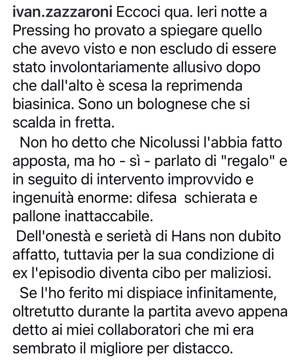 Queste le ‘scuse’ di #Zazzaroni dopo le accuse di ieri a #NicolussiCaviglia 
Non si capisce nulla. Manca il coraggio di dire quello che pensa e che ieri era stato chiarissimo per tutti. 
<a href="/juventusfc/">JuventusFC</a> <a href="/Hans14Nicolussi/">Hans Nicolussi Caviglia</a> <a href="/CorSport/">Corriere dello Sport</a> 
#VeneziaJuve #VeneziaJuventus