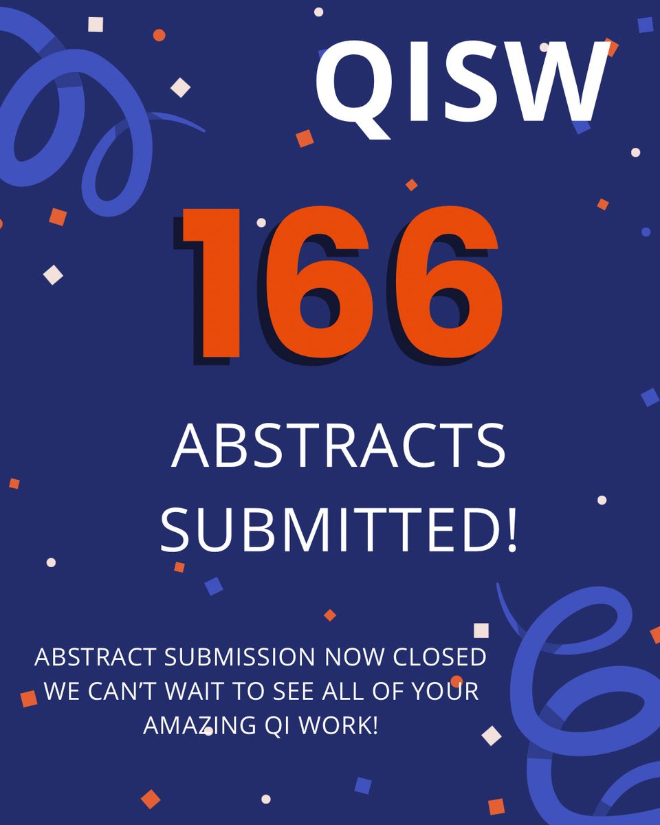 QISW (@qisouthwest) on Twitter photo We have had an amazing 166 abstracts submitted for the 2025 QISW Conference!
🔹🔹🔹🔹🔹🔹🔹🔹🔹🔹🔹
🔹Abstract Submissions now CLOSED
🔹We can’t wait to see all of your fantastic QI work!
🔹Keep an eye on emails for successful presentations and posters We have had an amazing 166 abstracts submitted for the 2025 QISW Conference!
🔹🔹🔹🔹🔹🔹🔹🔹🔹🔹🔹
🔹Abstract Submissions now CLOSED
🔹We can’t wait to see all of your fantastic QI work!
🔹Keep an eye on emails for successful presentations and posters