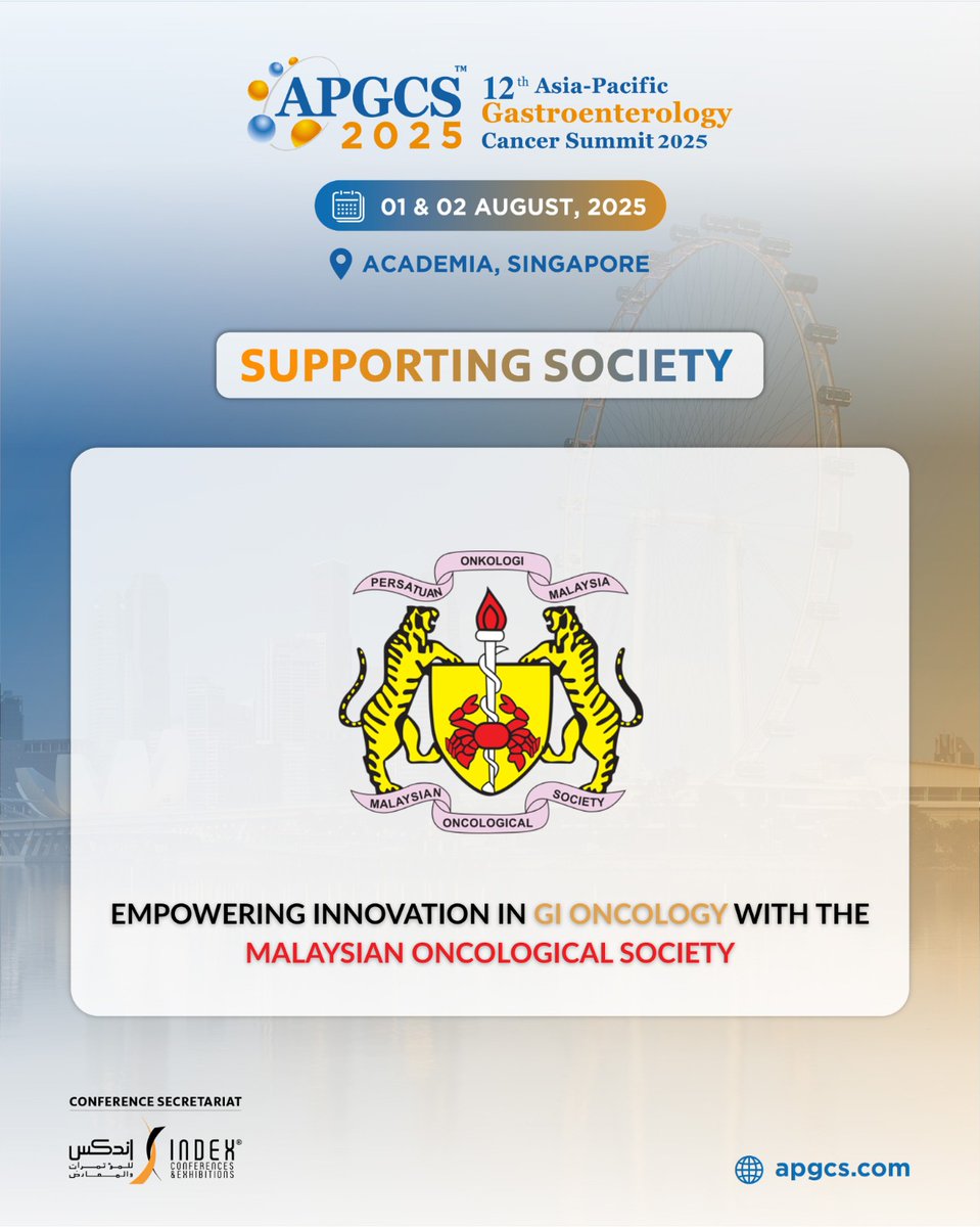 🤝 Excited to welcome the Malaysian Oncological Society (MOS) as a Supporting Partner for #APGCS2025!

Let’s advance GI cancer care together.

📍 Singapore | 📅 Aug 1–2, 2025
🔗 apgcs.com/register-for-a…

#Oncology #GIOncology #CancerResearch #MedicalConference