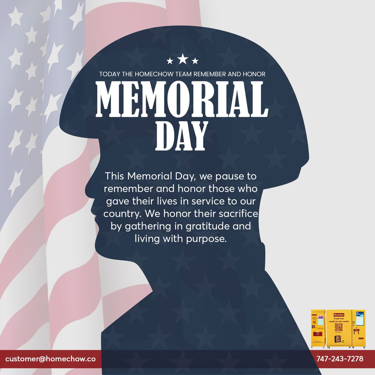 Today, we pause to honor the brave souls who gave their lives for our country.
At Homechow, we remember their sacrifice by living with purpose and gratitude.
#MemorialDay2025 #HonorAndRemember #Homechow #Gratitude #NeverForget