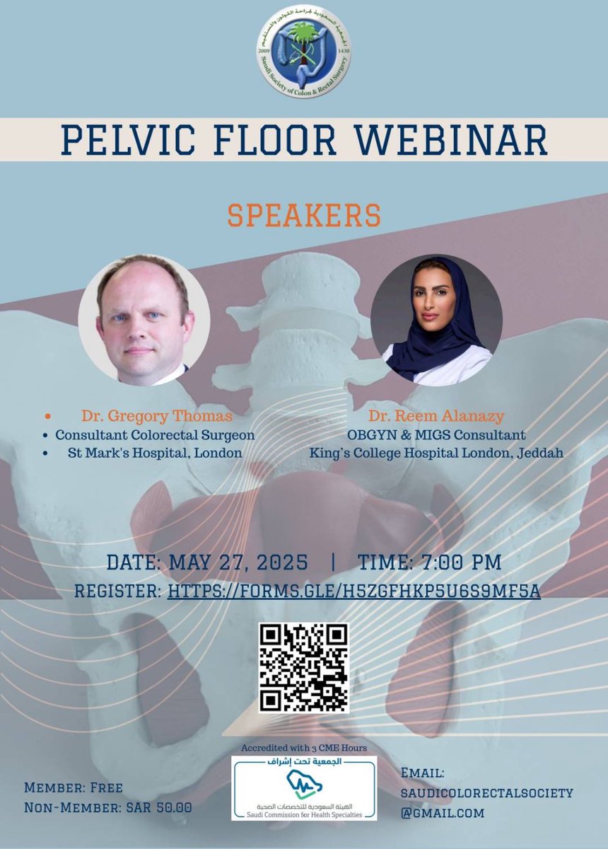 الجمعية السعودية لجراحة القولون و المستقيم (@sscrssa) on Twitter photo Join us for upcoming Pelvic Floor webinar 
#SSCRS #ColorectalSurgery
#ColorectalDiseases Join us for upcoming Pelvic Floor webinar 
#SSCRS #ColorectalSurgery
#ColorectalDiseases
