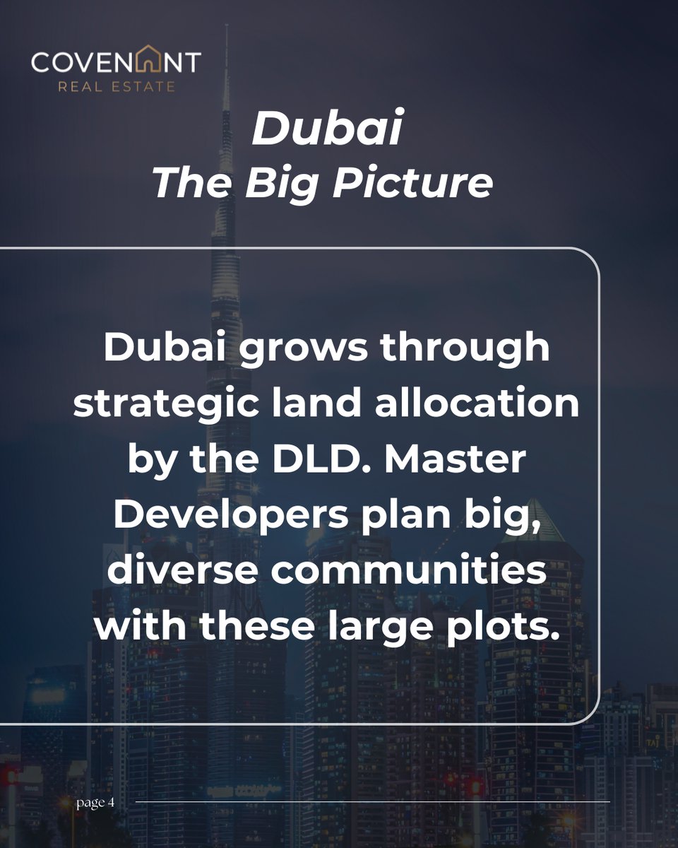 Covenantdubai's tweet photo. How does Dubai develop its mega-projects? 

Strategic land allocation by DLD to Master Developers is key! They plan &amp; build Dubai's diverse communities.

#DubaiRE #LandAllocation #CovenantRealEstate https://t.co/tPt5CwLLXF