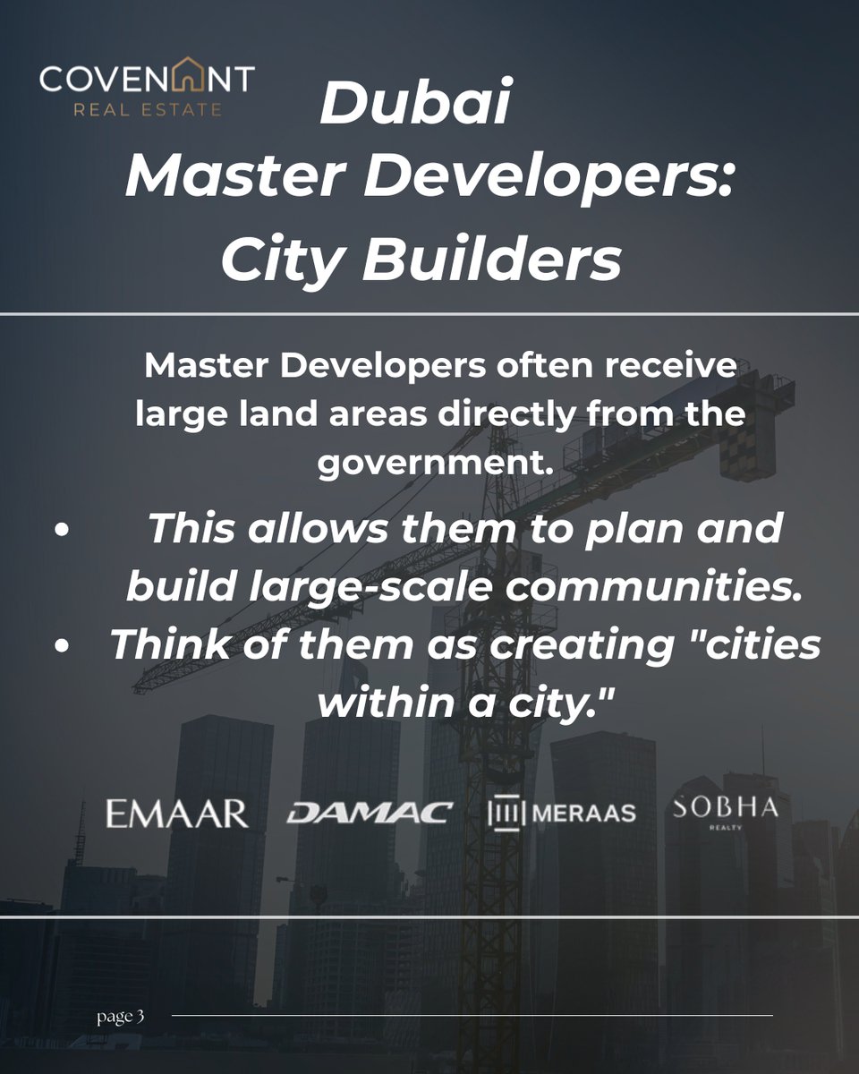 Covenantdubai's tweet photo. How does Dubai develop its mega-projects? 

Strategic land allocation by DLD to Master Developers is key! They plan &amp; build Dubai's diverse communities.

#DubaiRE #LandAllocation #CovenantRealEstate https://t.co/tPt5CwLLXF