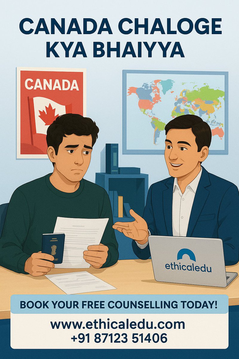 Ethical_edu's tweet photo. "Canada Chaloge Kya Bhaiyya?" 🇨🇦
Dreaming of studying in Canada?
We help you with:
✅ Free complete process
✅ Uni/College shortlistng
✅ SOP, LOR, Visa
✅ Loan, GIC, Jobs, Stay
🎓 Book FREE counselling now!
🌐 https://t.co/vBgXifmq2w
📞 +91 87123 51406
#StudyInCanada #Ethicaledu https://t.co/8yI10F3ZMu
