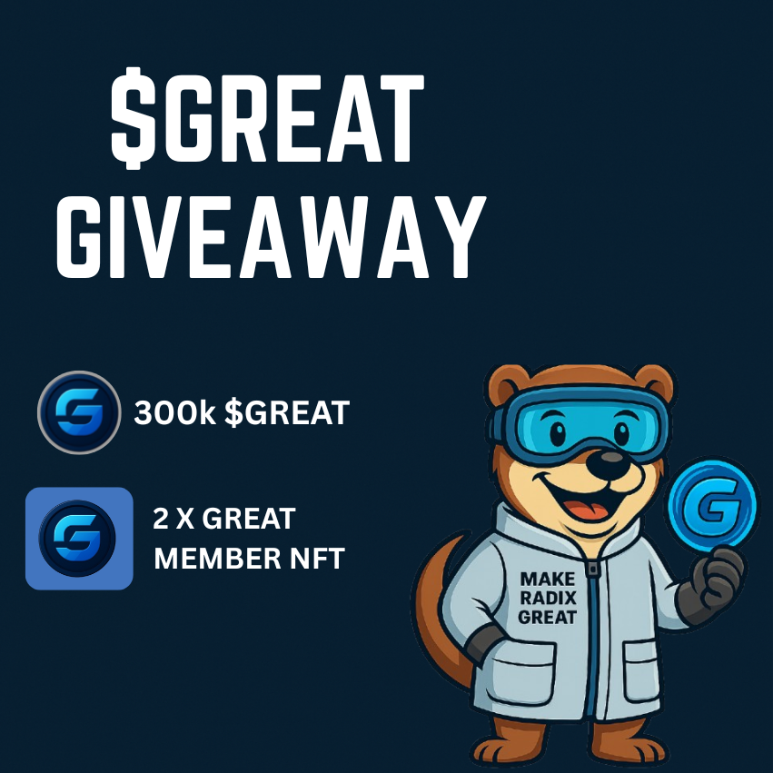 🎁 COMMUNITY GIVEAWAY 🎁

Let's celebrate the start of a new week the best way!

🏆- 3 Winners
- 1x 300.000 $GREAT
- 2x Great Member (Premium) NFT

To enter:
1️⃣Follow us <a href="/greatlabsradix/">GREAT.xrd | Great Labs</a> 
2️⃣Like and repost this post.
3️⃣Reply to this post with your Radix wallet address

The winners
