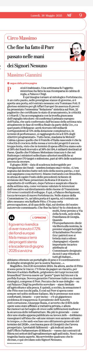 Massimo Giannini (@massimgiannini) on Twitter photo “I ritardi del Pnrr e la scomparsa della premiata ditta Foti&Fitto”: la mia rubrica su <a href="/RepubblicaAF/">Repubblica Affari&Finanza</a> di oggi. “I ritardi del Pnrr e la scomparsa della premiata ditta Foti&Fitto”: la mia rubrica su <a href="/RepubblicaAF/">Repubblica Affari&Finanza</a> di oggi.