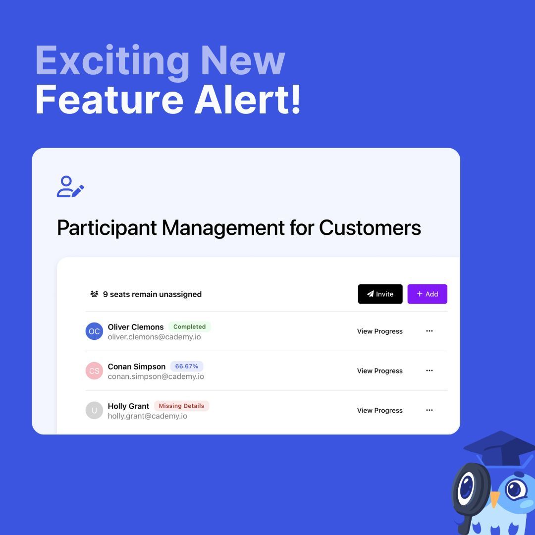 cademy__'s tweet photo. When a business buys a course for their team, the primary contact now has full control: invite participants, track progress, and download certificates — all from their dashboard. Made for B2B learning.#B2BTraining #LearnerManagement #CourseExperience #CustomerTools #Cademy https://t.co/laRTrrEXQH