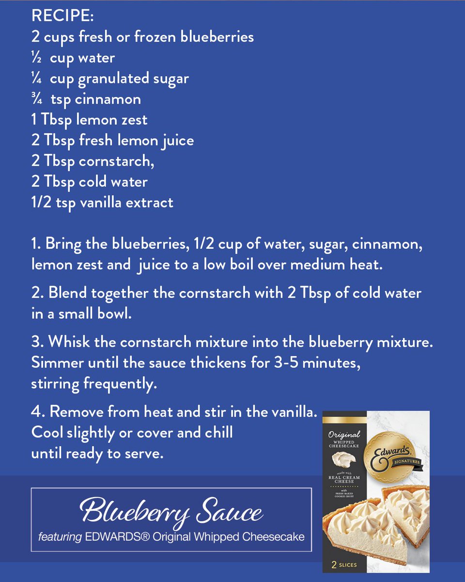 Let's celebrate #NationalBlueberryCheesecakeDay together!
Enjoy this simple, 4-step blueberry topping recipe to elevate your EDWARDS® Original Whipped Cheesecake.