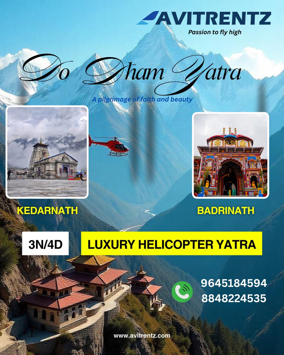 Avitrentz (@avitrentz) on Twitter photo "Experience the serenity of Kedarnath and Badrinath: Do Dham Yatra"
avitrentz.com
info@avitrentz.com "Experience the serenity of Kedarnath and Badrinath: Do Dham Yatra"
avitrentz.com
info@avitrentz.com