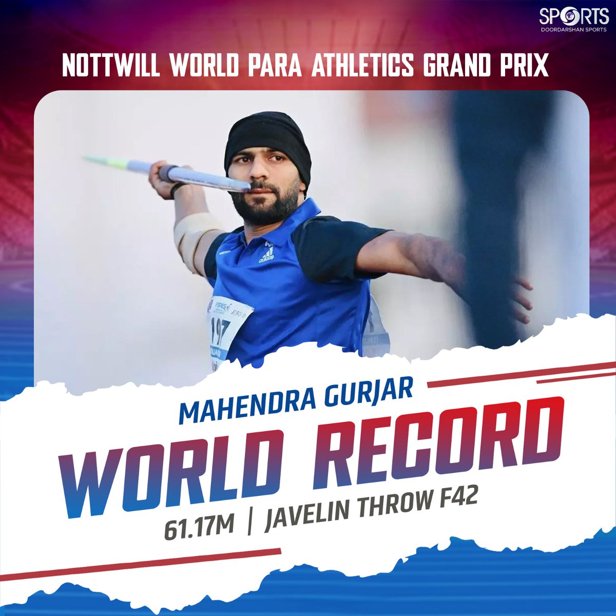🔥 World Record Alert! 🔥

🇮🇳 Mahendra Gurjar creates history at the Nottwil World Para Athletics Grand Prix in Switzerland with a record-breaking throw of 61.17m in the F42 javelin 🏅💥

He smashes the previous world record of 59.19m set in 2022 and brings home gold for India!
