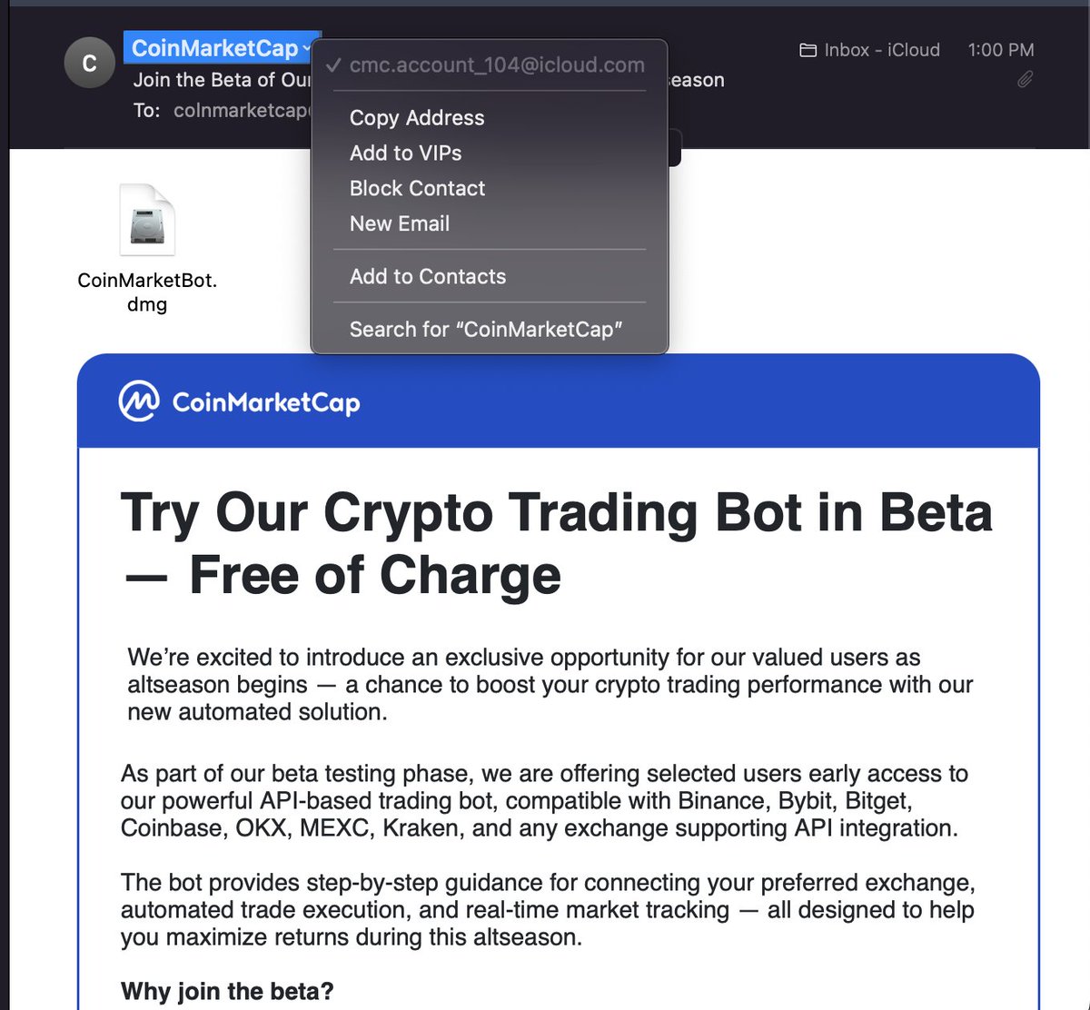 TheMoneySpark.eth (@themoneyspark) on Twitter photo Be careful of these emails, Most are ransomware or Trojans. The scamming has increased in the crypto market. Be educated and be Alert. <a href="/CoinMarketCap/">CoinMarketCap</a> #fraudalert #ScamAlert #ransomware Be careful of these emails, Most are ransomware or Trojans. The scamming has increased in the crypto market. Be educated and be Alert. <a href="/CoinMarketCap/">CoinMarketCap</a> #fraudalert #ScamAlert #ransomware