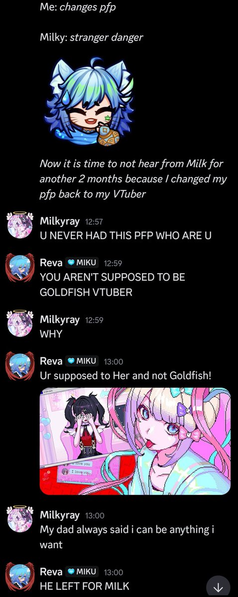 Context: I changed my pfp on Discord to anime Tails from Sonic and been bugging Milky for past month with no response. 

NO HARM MEANT IT'S JUST FUNNY

<a href="/Milkmeray/">Milkyray🪽🥛【YUNYUN!!】</a> ╥﹏╥