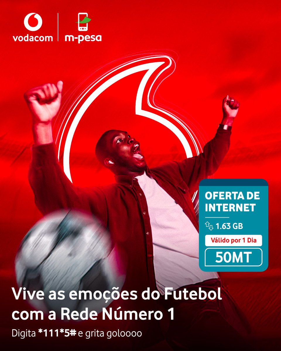 Grita G⚽L⚽⚽⚽⚽ na Rede Número 1!

Activa o teu pacote de Megas por 50 MT, recebe 1.63 GB e vive as emoções do Futebol com a Rede Número 1.

Digita *111*5# 📲

#Vodacom #LigadosTemosTudobom #ChampionsLeague