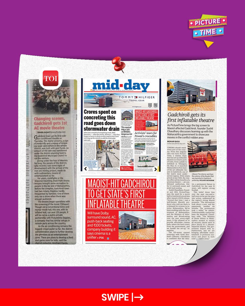 PictureTime4's tweet photo. An inflatable cinema in Gadchiroli?
Yep. It’s real—and the media can’t stop talking.

🎬 Dolby surround, push-back seats, digital screen—all in a mobile theatre.
Entertainment just reached where it never had before.

#CinemaForAll #Innovation #Gadchiroli #PictureTime https://t.co/Gb3nMFJscT