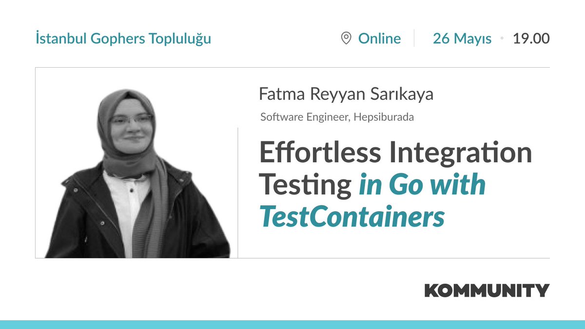 Kimler bu akşam "Effortless Integration Testing in Go with TestContainers" etkinliğine katılıyor? 🤩 

Hepsiburada ekibinde Software Engineer olarak çalışan Fatma Reyyan Sarıkaya, deneyimlerini paylaşmak üzere 19.00'da online olarak bizimle olacak.

kommunity.com/istanbul-gophe…